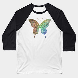 Holographic Rainbow Ombre Faux Glitter Butterfly Baseball T-Shirt